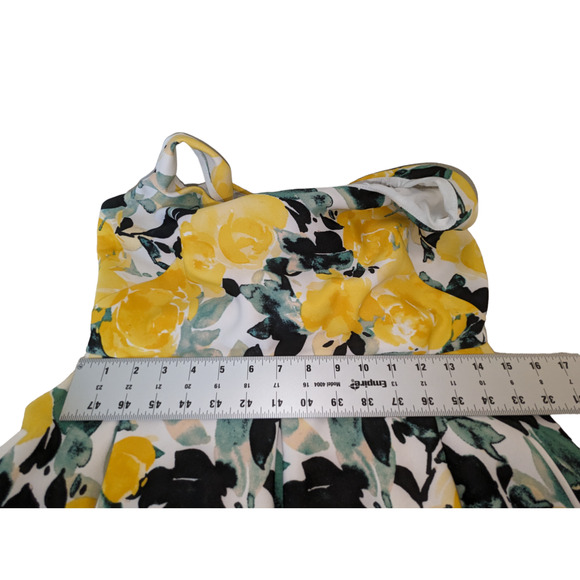 Taylor Women's 10 Floral Dress White Yellow Green Black Fit & Flare Spring - Picture 7 of 13